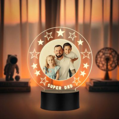 Personalized Super Dad UV Print Photo LED Lamp Fathers Day Gift Acrylic Light